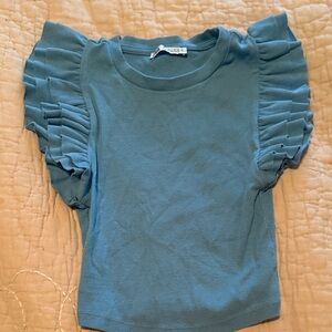 Zara Teal Ruffled Sleeve Blouse